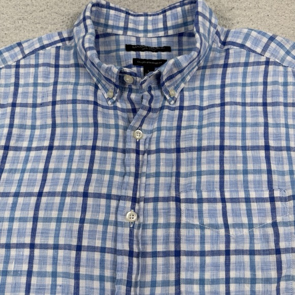 Banana Republic Other - Banana Republic Shirt Men's Large‎ Camden Standard Fit 100% Linen Blue Plaid